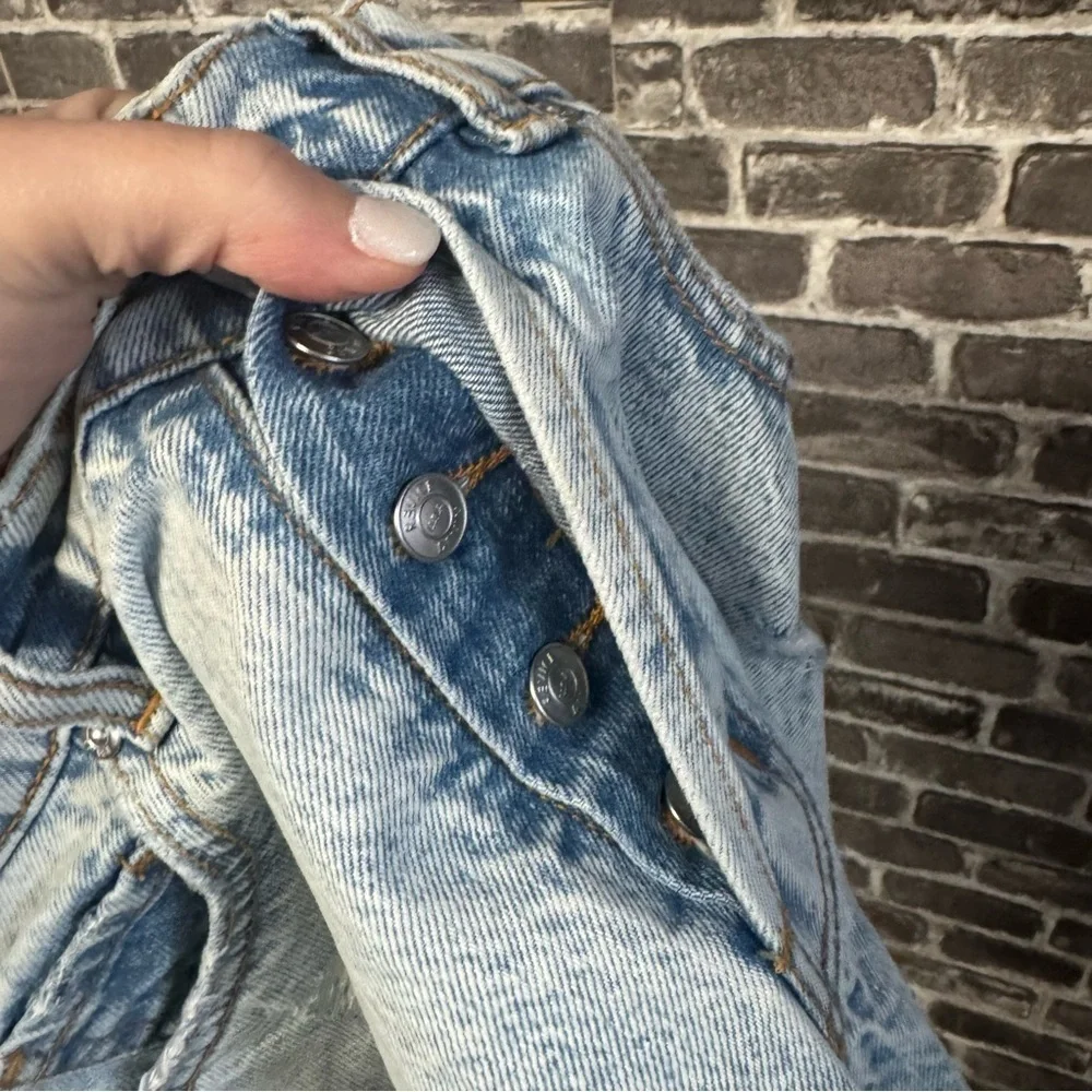 Revice Beverly Drive Button Fly Long Bermuda Denim Jean Shorts distressed